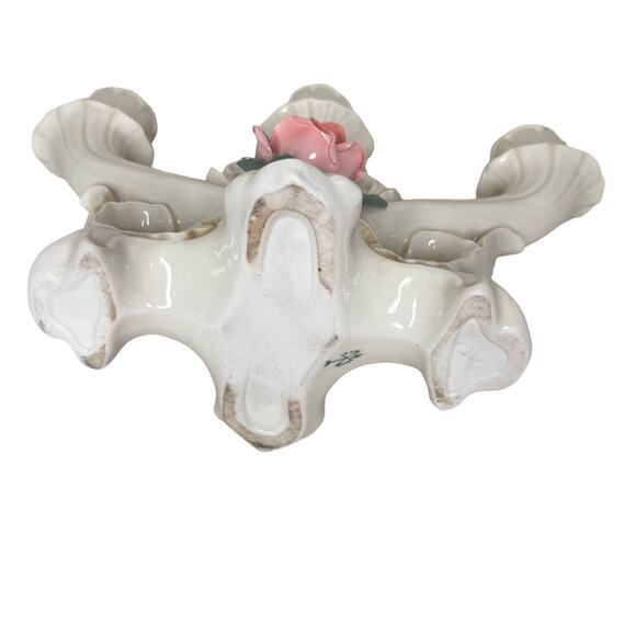 Vintage 30s Karl Ens Porcelain Rose 3 Arm Pair Candlesticks Candelabra Regency - Picture 9 of 15